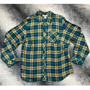 CJ Banks Blue Green Plaid Long Sleeve Button Up Shirt Women Size 14W Large NWT